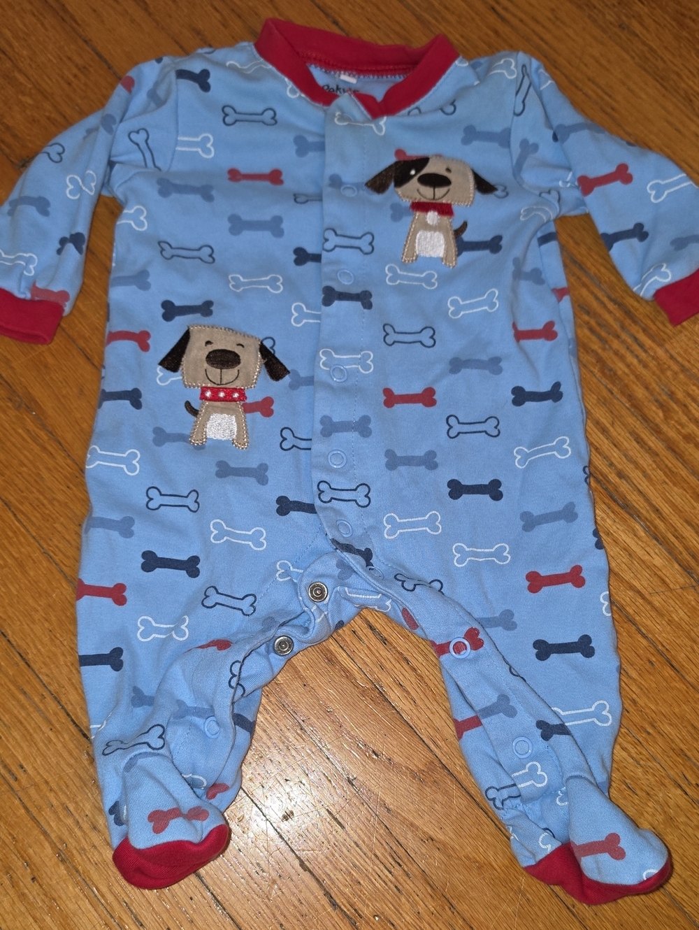Baby Blue Dog Print Footie